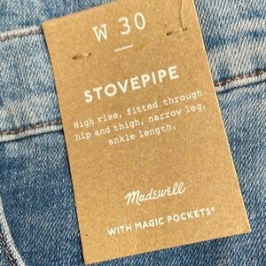 MADEWELL Size 30 “Stovepipe” style. NWT High Rise; Fitted through hip and thigh